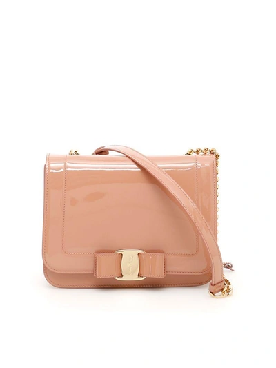 Shop Ferragamo Patent Vara Rainbow Bag In New Blush (pink)
