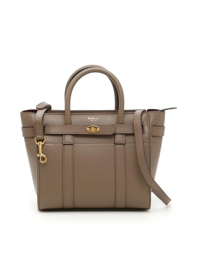 Shop Mulberry Zipped Bayswater Mini Bag In Claygrigio