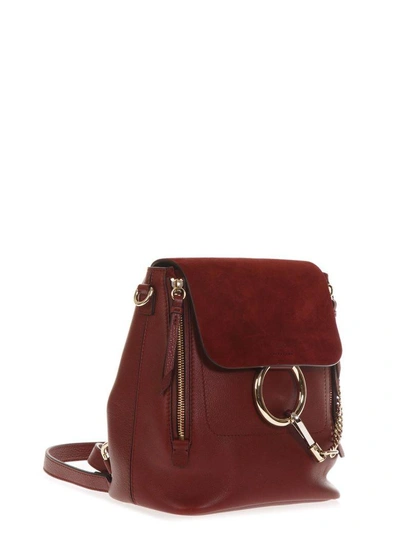 Shop Chloé Faye Burgundy Suede & Leather Backpack In Sienna Red