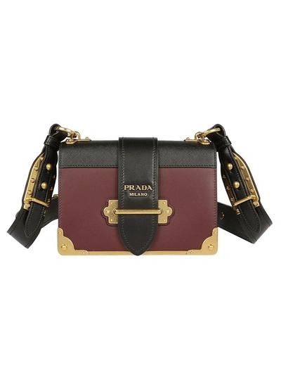 Shop Prada Cahier Shoulder Bag In Granato + Nero