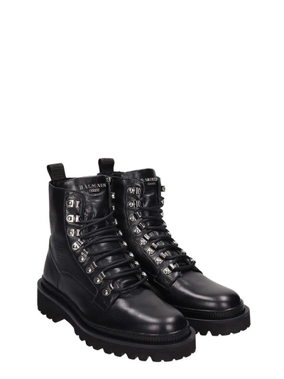 Shop Balmain Black Leather Combat Boots