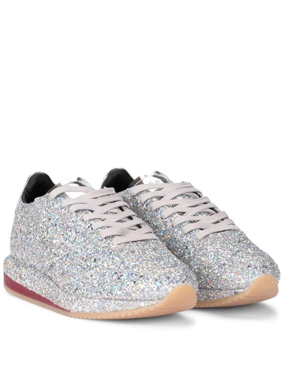 Shop Ghoud Sneaker  In Glitter E Pelle Argento In Silver