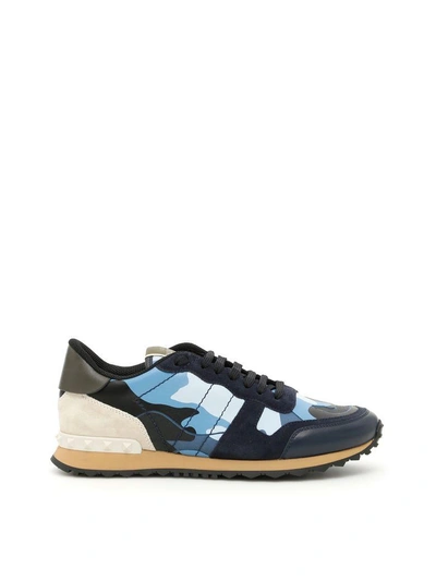 Shop Valentino Camouflage Rockrunner Sneakers In Bluetteblu