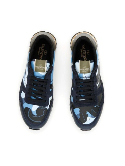 Shop Valentino Camouflage Rockrunner Sneakers In Bluetteblu