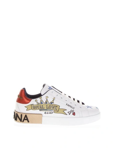 Shop Dolce & Gabbana Royal Love White Leather Sneakers