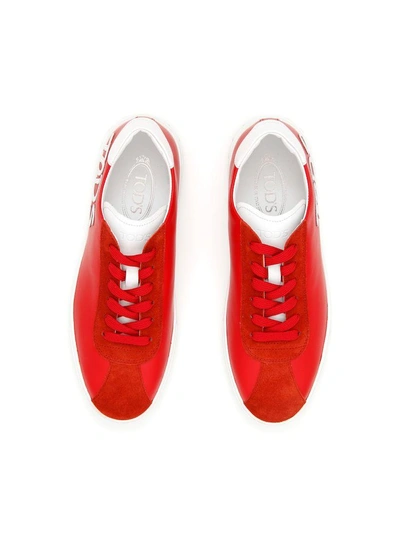 Shop Tod's Sneakers With Logo Patch In Rubino Luce (red)