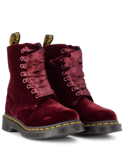 Shop Dr. Martens' Pascal Red Velvet Ankle Boots In Rosso