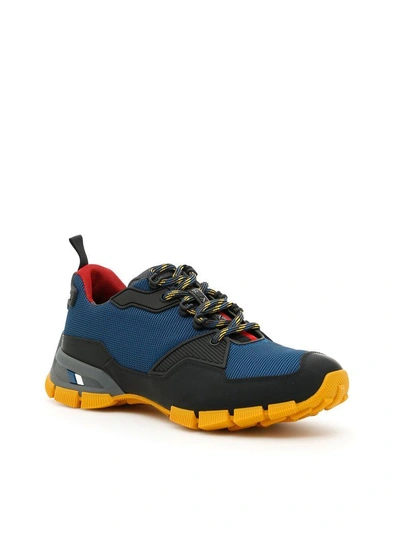 Shop Prada Calfskin And Mesh Trail Sneakers In Nero+zaffironero