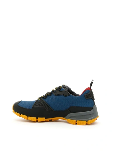 Shop Prada Calfskin And Mesh Trail Sneakers In Nero+zaffironero
