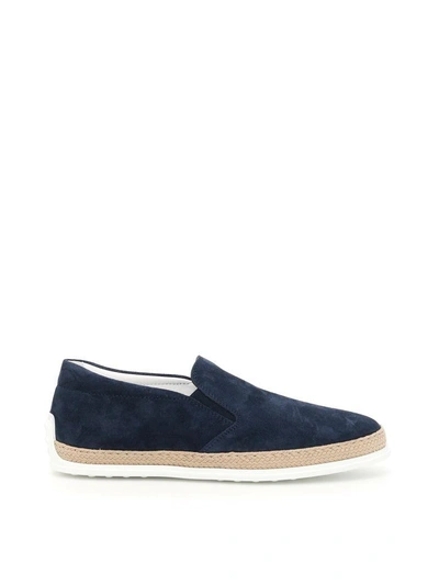 Shop Tod's Suede Slip-ons In Galassia (blue)