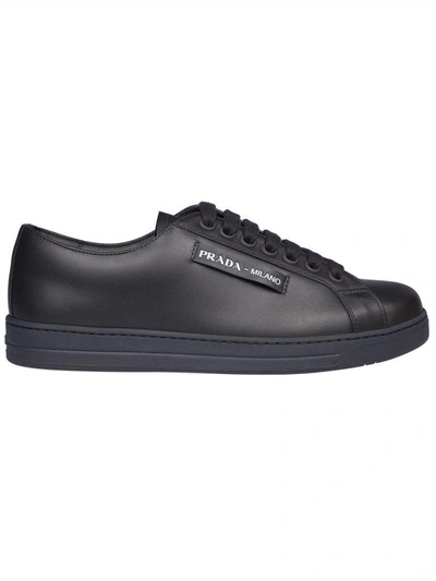 Shop Prada Low Top Logo Sneakers In Nero