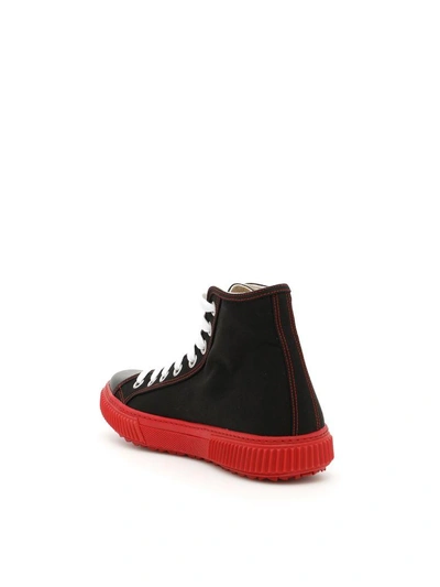 Shop Prada Canvas Hi-top Sneakers In Nero+rossonero