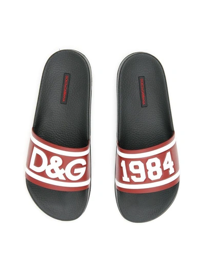 Shop Dolce & Gabbana Rubber Slides With Logo In Rosso Bianco Nero (red)