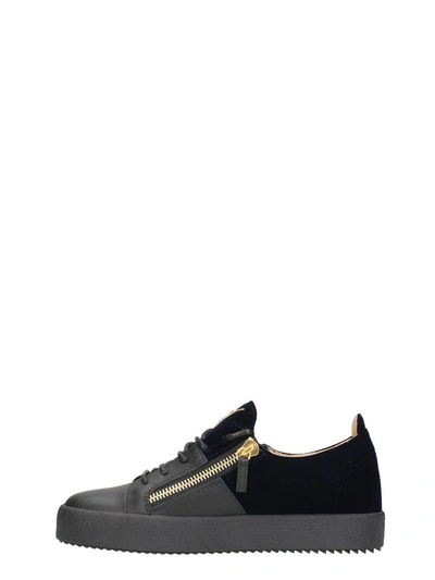 Shop Giuseppe Zanotti Black Velour And Leather Sneakers