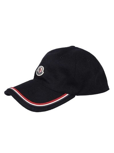 Shop Moncler Piped Logo Patch Cap In Navy