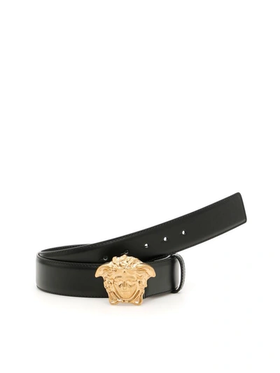 Shop Versace Calfskin Belt In Black Gold