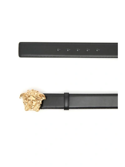 Shop Versace Calfskin Belt In Black Gold