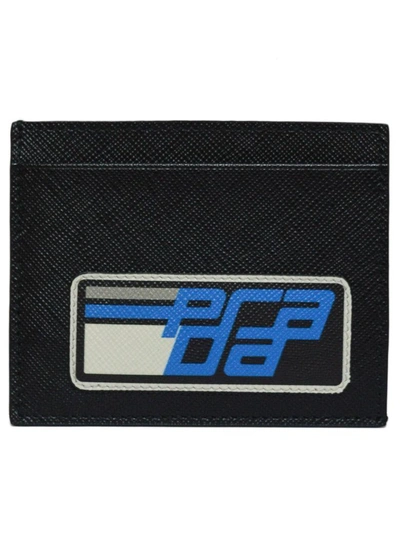 Shop Prada Logo Print Card Case In F014b Black Light Blue