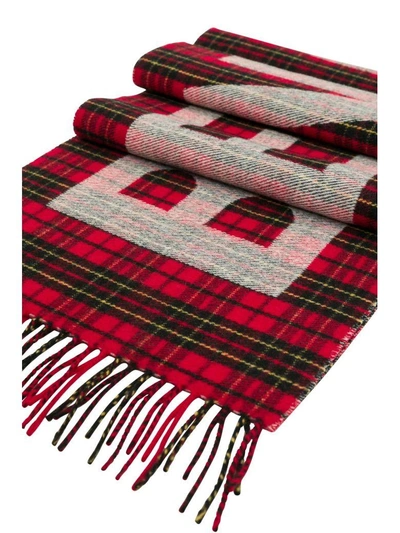 Shop Balenciaga Logo Tartan Scarf In Rosso