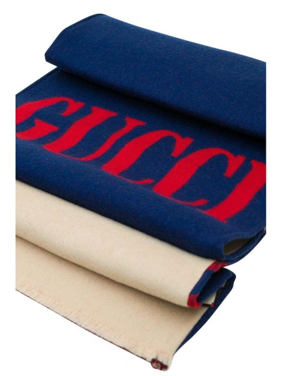 Shop Gucci Jacquard Wool Silk Scarf In Blu