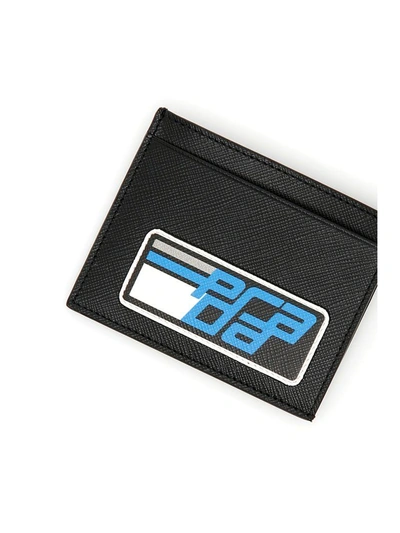 Shop Prada Saffiano Cardholder With Logo Patch In Nero Azzurronero