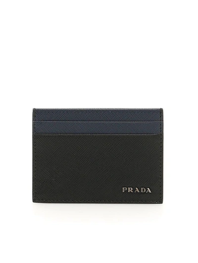 Shop Prada Bicolor Credit Card Holder In Nero Balticonero