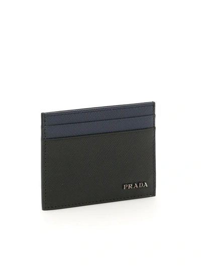 Shop Prada Bicolor Credit Card Holder In Nero Balticonero