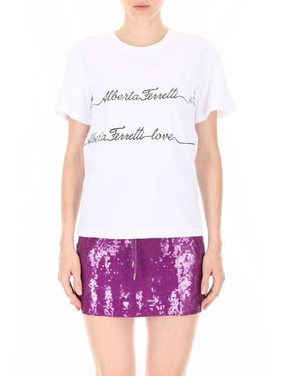 Shop Alberta Ferretti Logo T-shirt In Fantasia Bianca|bianco