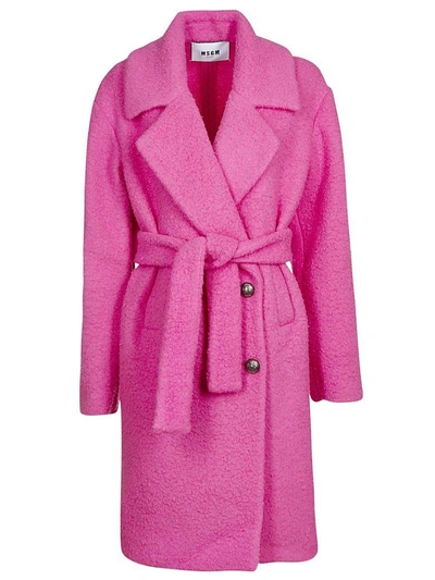 Shop Msgm Double Breasted Coat In Fuxia