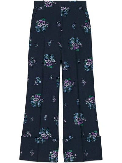 Shop Gucci Flowers Trousers In Ink-multicolor