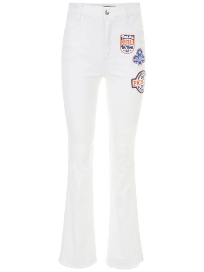 Shop Dolce & Gabbana Flare Jeans With Princess Patch In Bianco Ottico (white)