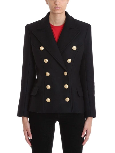 Shop Balmain Black Wool And Cashmere Pea Coat