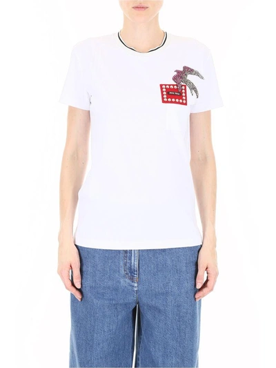 Shop Miu Miu Crystal Swallow T-shirt In Bianco|bianco