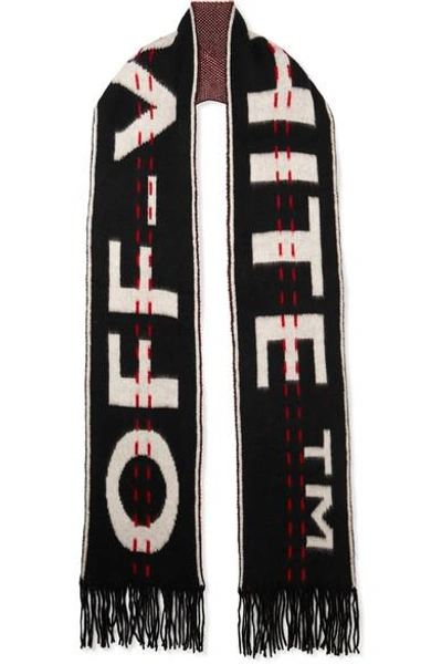 Shop Off-white Intarsia Wool-blend Scarf In Black