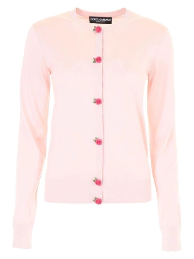 Shop Dolce & Gabbana Silk Cardigan In Rosa Antico|rosa