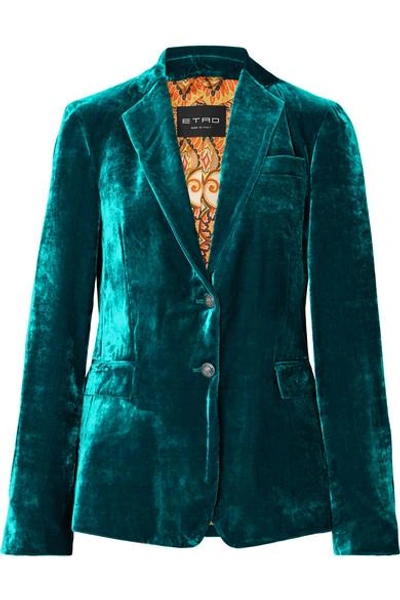 Shop Etro Velvet Blazer In Teal