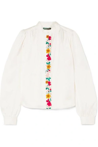 Shop Alexa Chung Embroidered Satin Blouse In Ivory