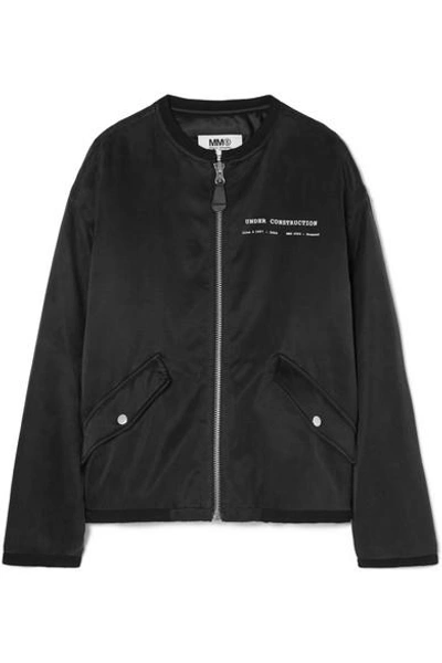 Shop Mm6 Maison Margiela Printed Satin Bomber Jacket In Black