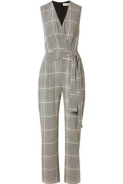Shop L Agence Julia Prince Of Wales Checked Silk-crepe Jumpsuit In Black