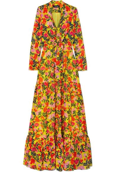 Shop Saloni Alexia Tiered Floral-print Silk-chiffon Maxi Dress In Yellow