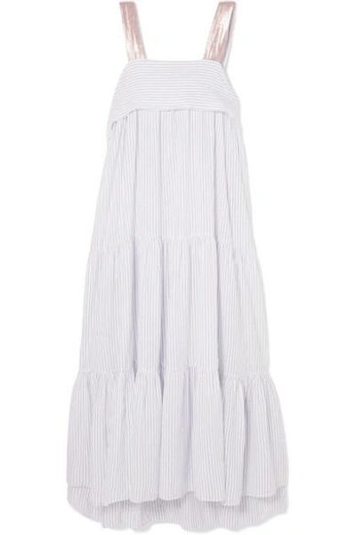 Shop Ulla Johnson Bess Lurex-trimmed Pinstriped Cotton-blend Voile Midi Dress In White
