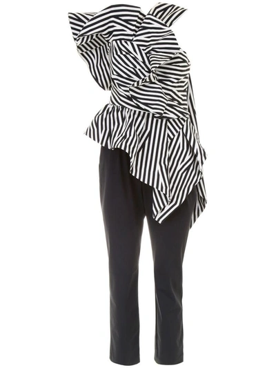 Shop Self-portrait Ruffled Jumpsuit In Black White|nero