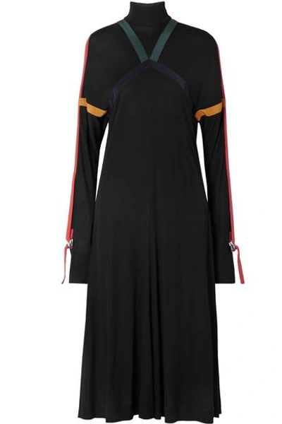 Shop Burberry Silk-trimmed Jersey Midi Dress In Black