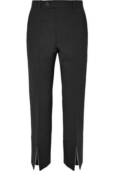 Shop Helmut Lang Cropped Wool-blend Crepe Slim-leg Pants In Black