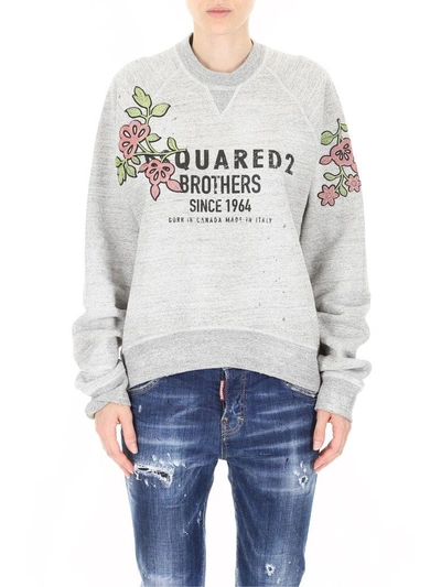 Shop Dsquared2 Logo Flowers Sweatshirt In Grey Melange|grigio