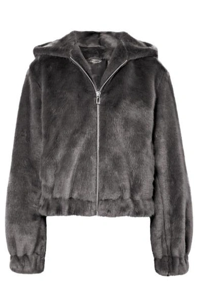 Shop Helmut Lang Hooded Faux Fur Bomber Jacket In Gray