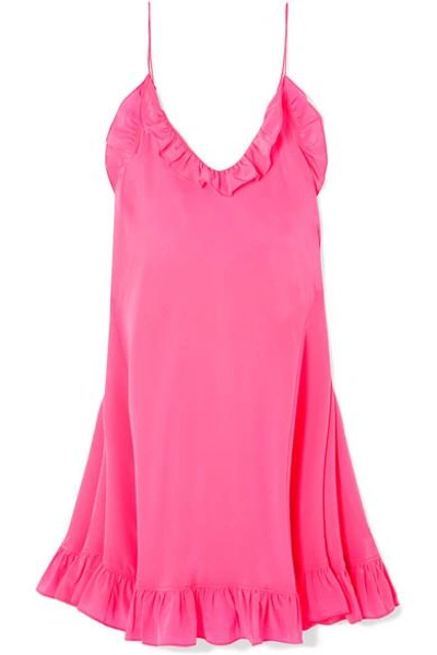 Shop Les Rêveries Ruffled Silk Crepe De Chine Mini Dress In Pink