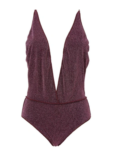 Shop Oseree V-neck Lumière Maillot Swimsuit In Aubergine