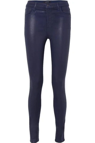 Shop J Brand Maria Coated High-rise Skinny Jeans In Navy