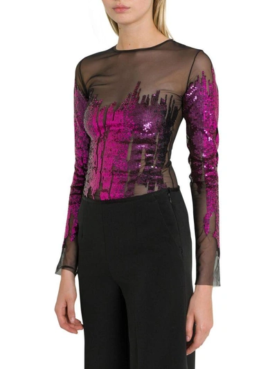 Shop Amen Bodysuit With Sequins Embroidery In Fucsia